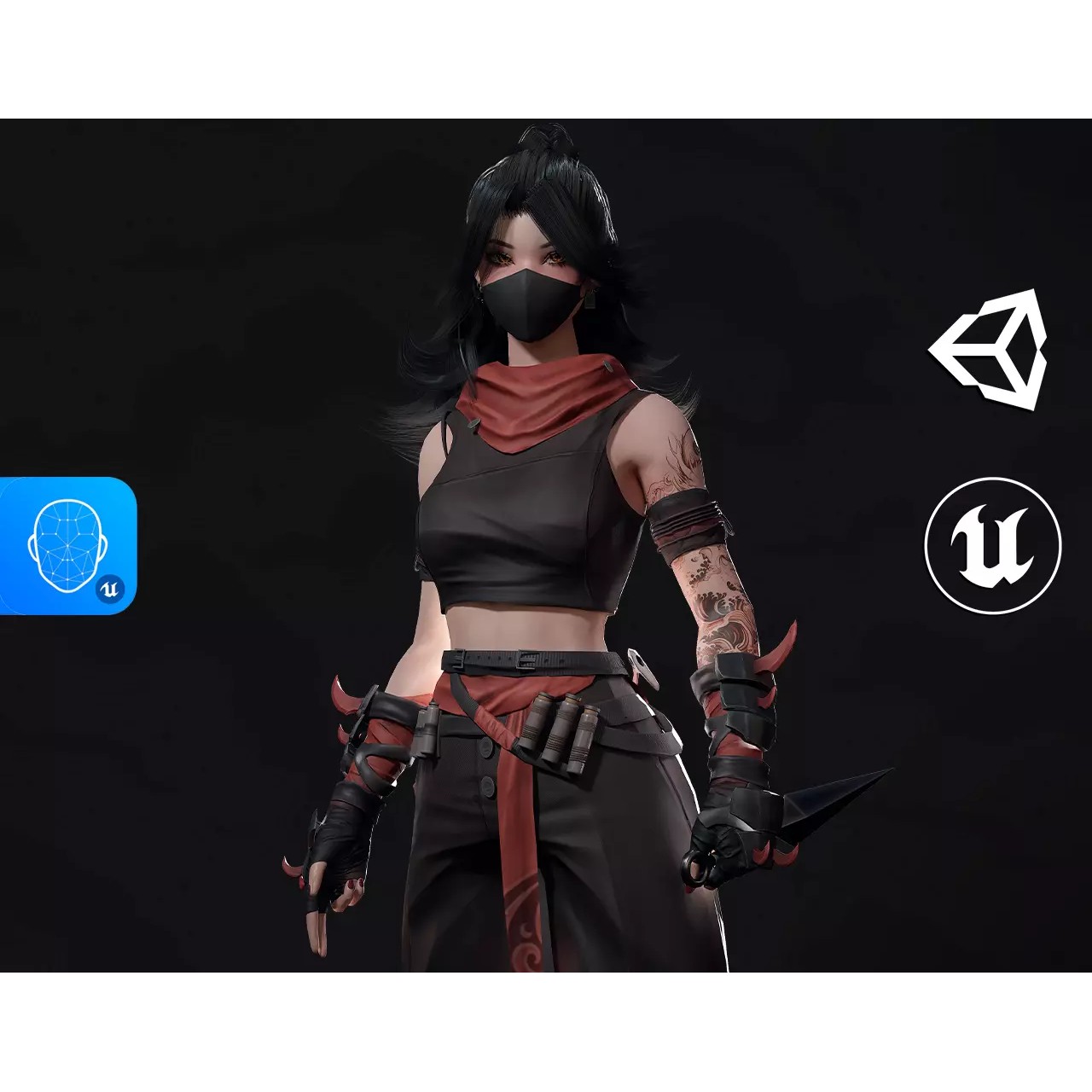 Cyberpunk Ninja Girl Vex - Low-Poly Game-Ready 3D Model - View 2