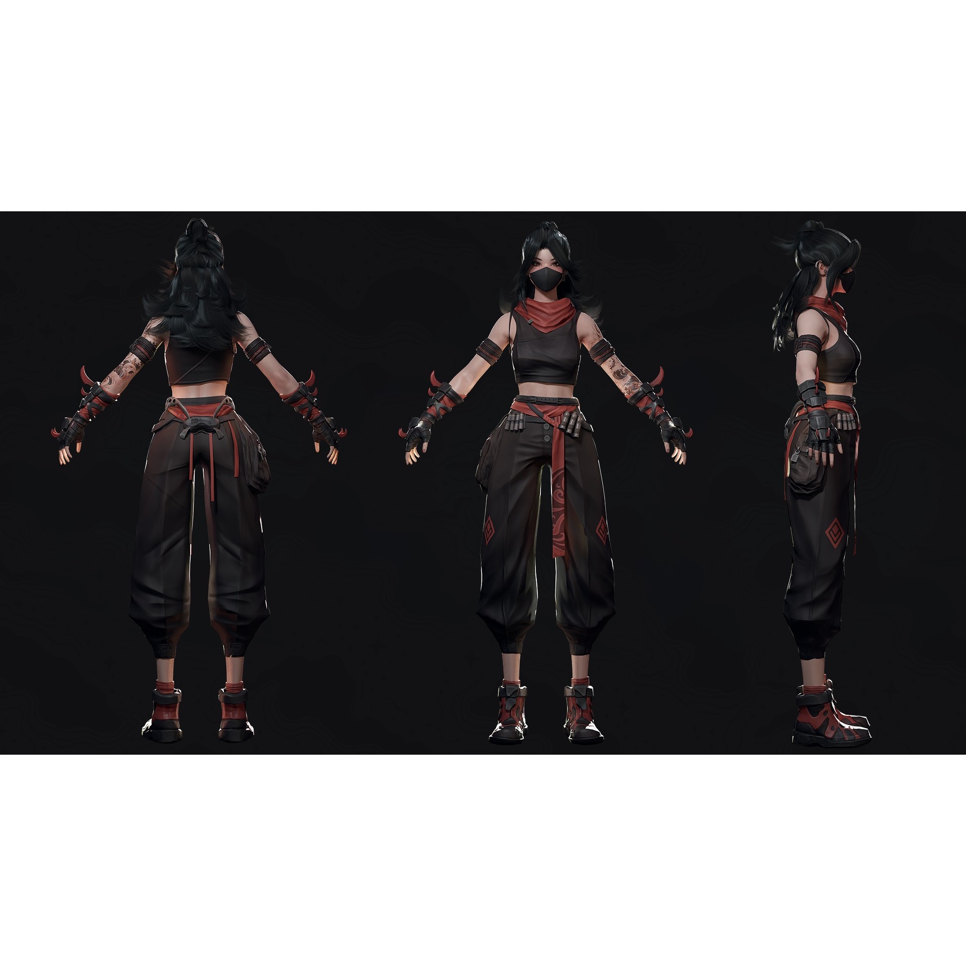 Cyberpunk Ninja Girl Vex - Low-Poly Game-Ready 3D Model - View 23