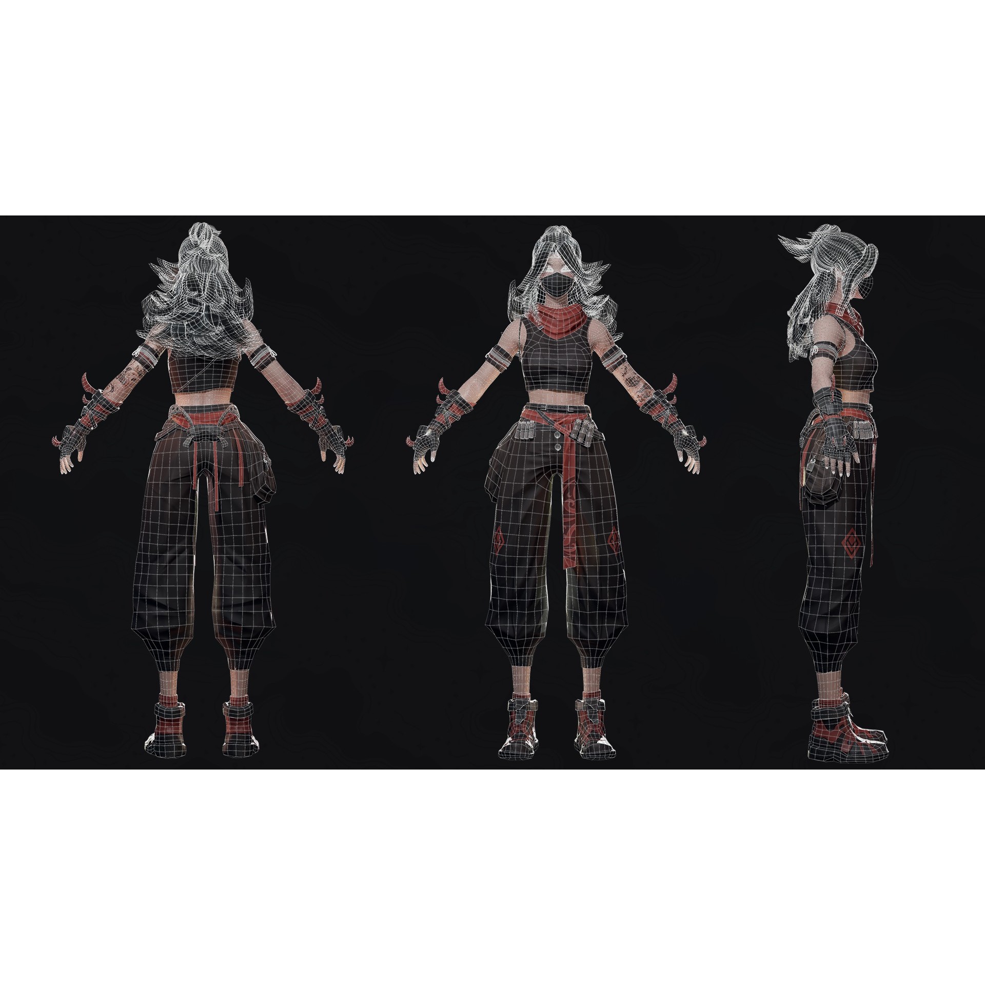 Cyberpunk Ninja Girl Vex - Low-Poly Game-Ready 3D Model - View 24