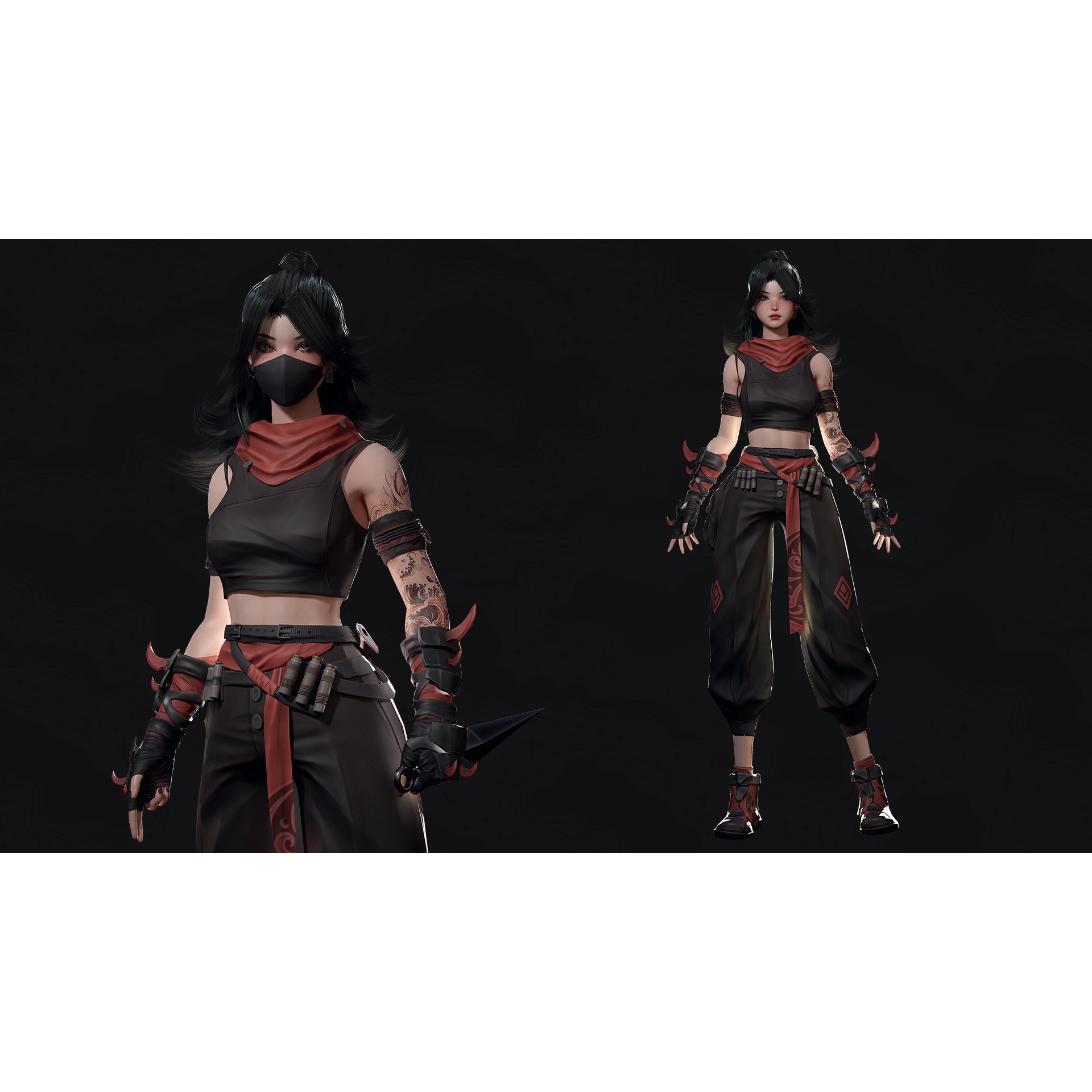 Cyberpunk Ninja Girl Vex - Low-Poly Game-Ready 3D Model - View 3