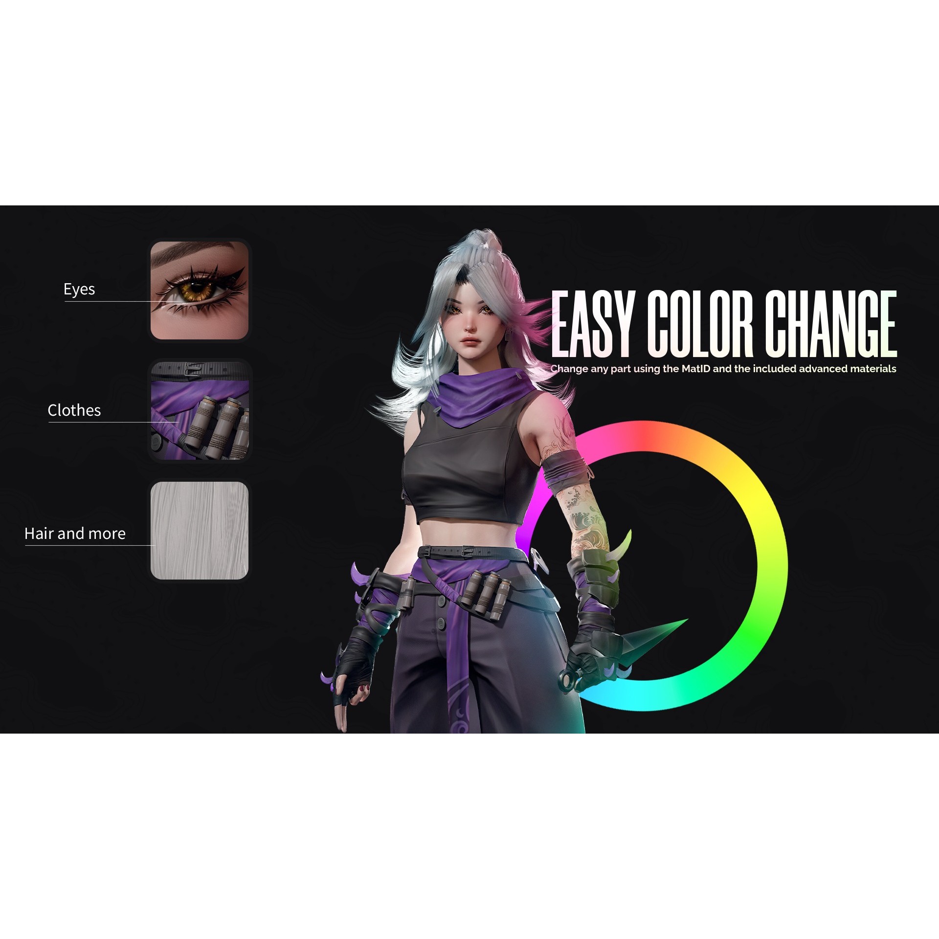 Cyberpunk Ninja Girl Vex - Low-Poly Game-Ready 3D Model - View 6