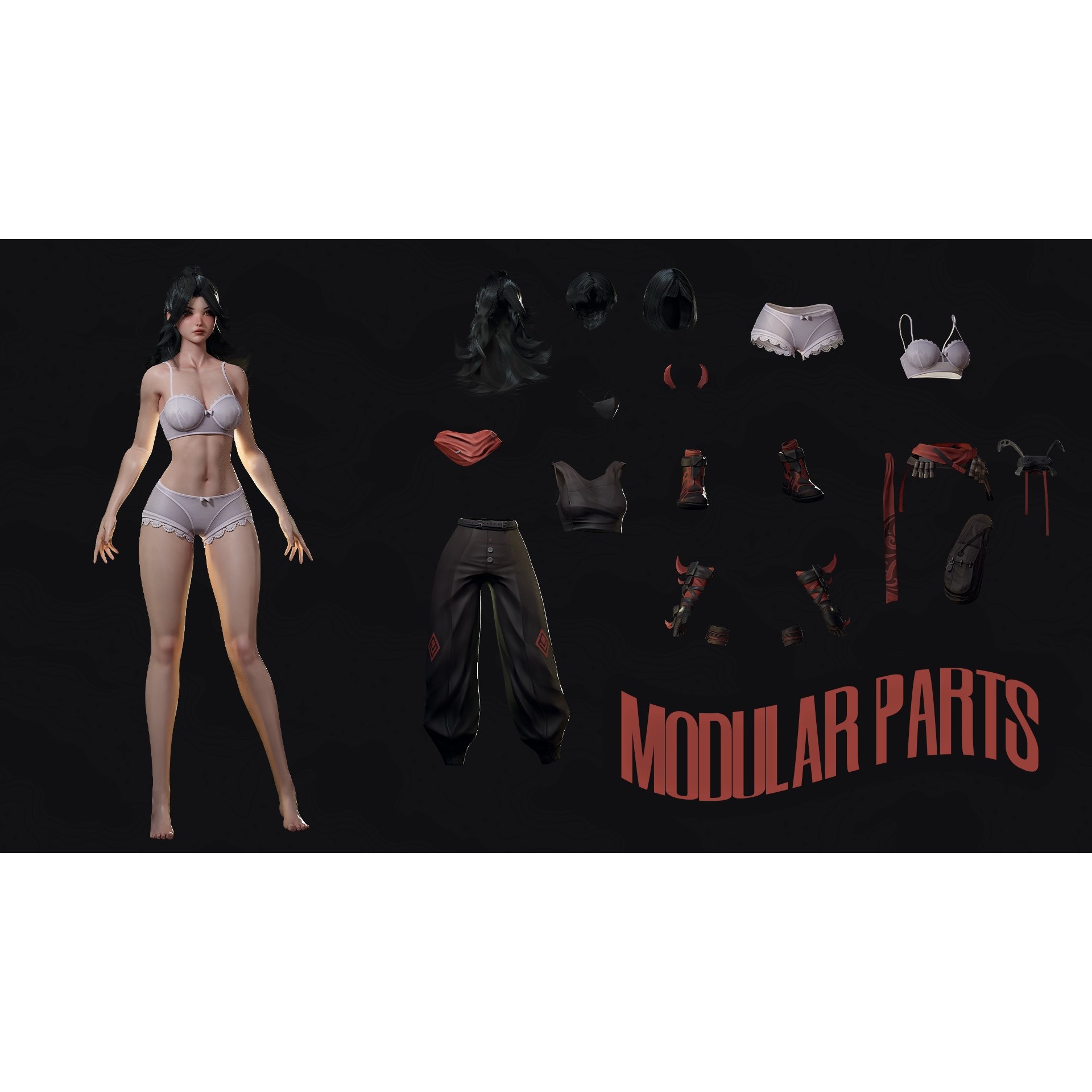 Cyberpunk Ninja Girl Vex - Low-Poly Game-Ready 3D Model - View 9