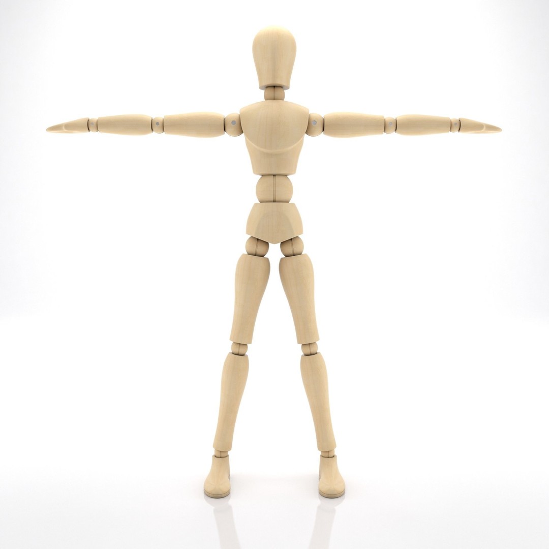 Wooden Mannequin 3D Model – Rigged Character for Animation, FBX, Blender - View 3