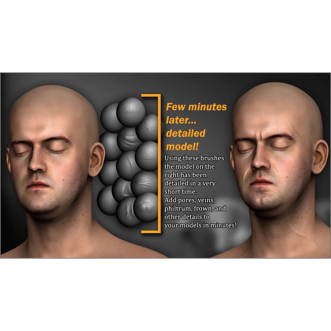 Face Details Maker 3D Model – 100 ZBrush Brushes for Realistic Textures - View 3