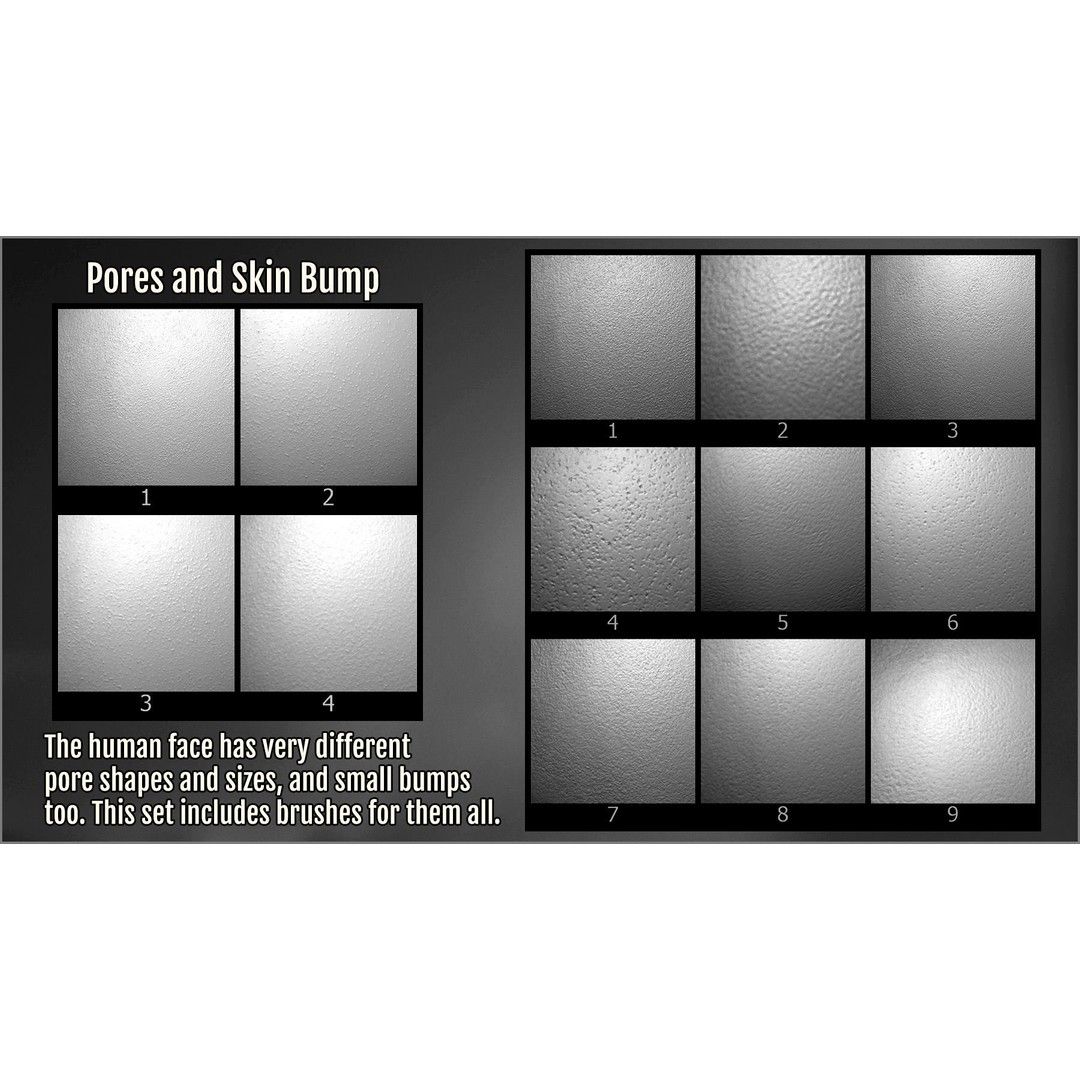 Face Details Maker 3D Model – 100 ZBrush Brushes for Realistic Textures - View 4