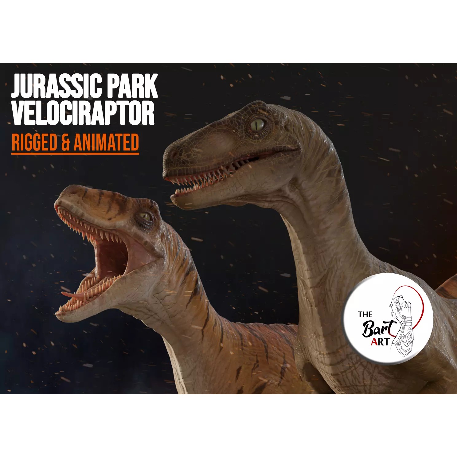 Jurassic Park Velociraptor - Low-Poly Game-Ready 3D Model - View 2