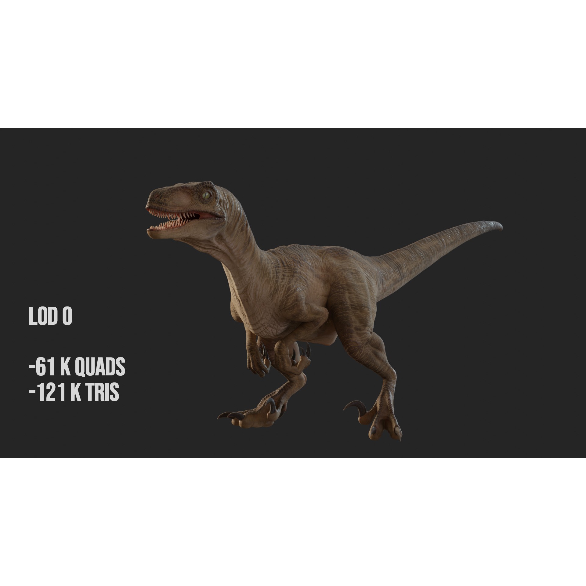 Jurassic Park Velociraptor - Low-Poly Game-Ready 3D Model - View 28