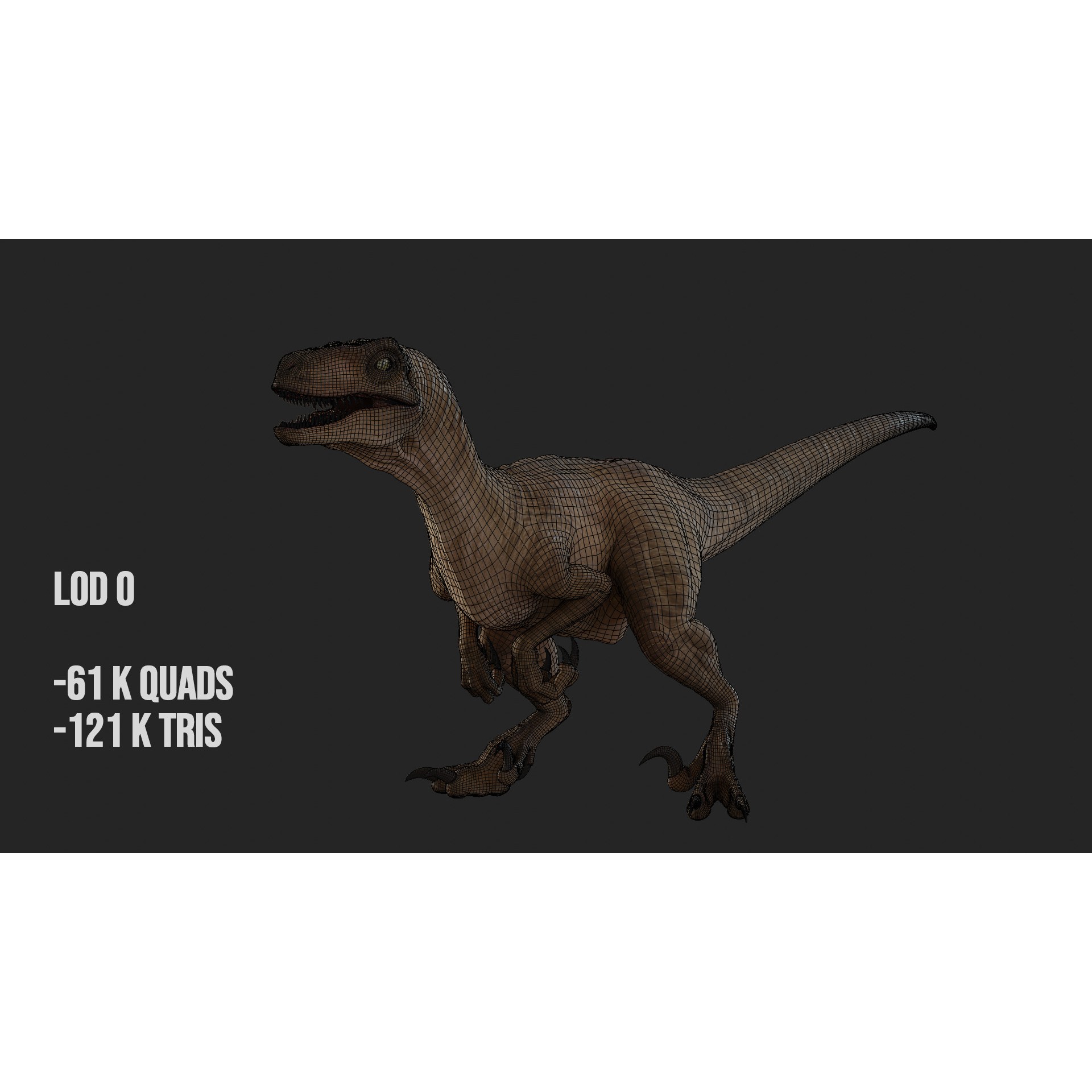 Jurassic Park Velociraptor - Low-Poly Game-Ready 3D Model - View 29