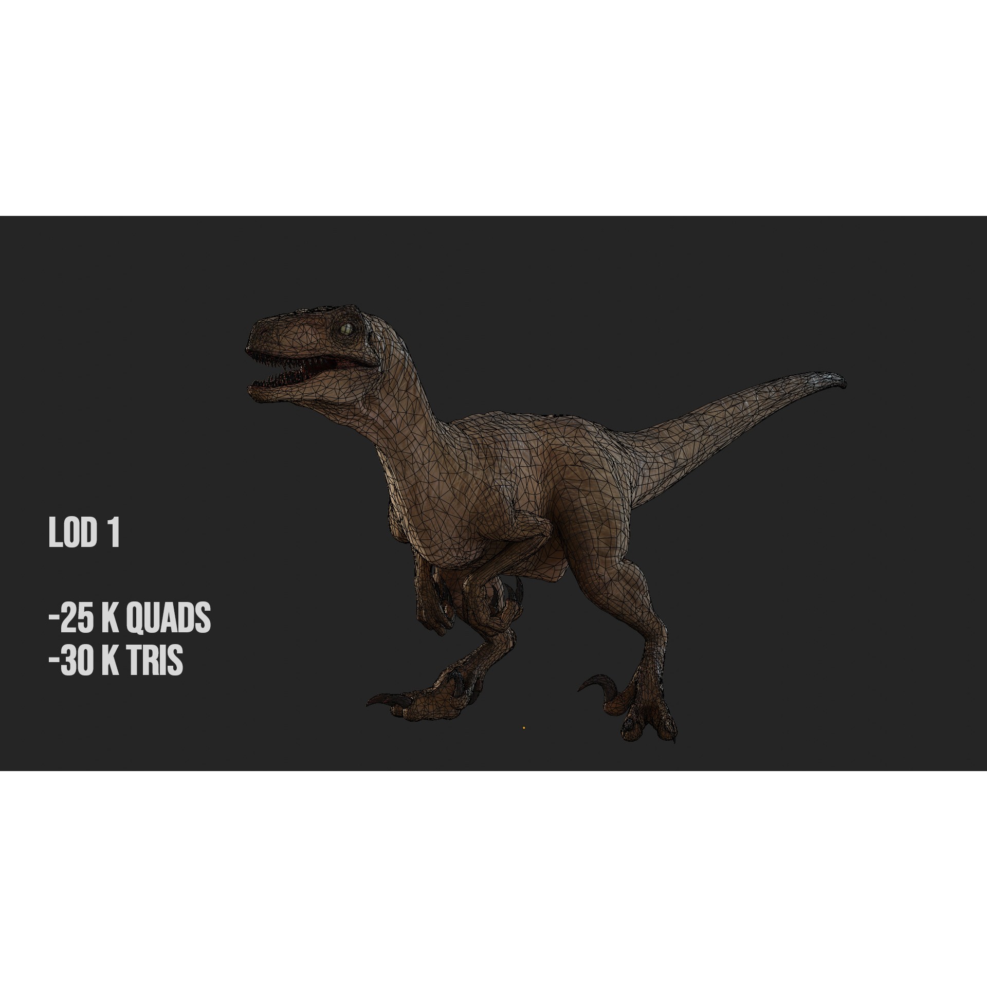 Jurassic Park Velociraptor - Low-Poly Game-Ready 3D Model - View 32