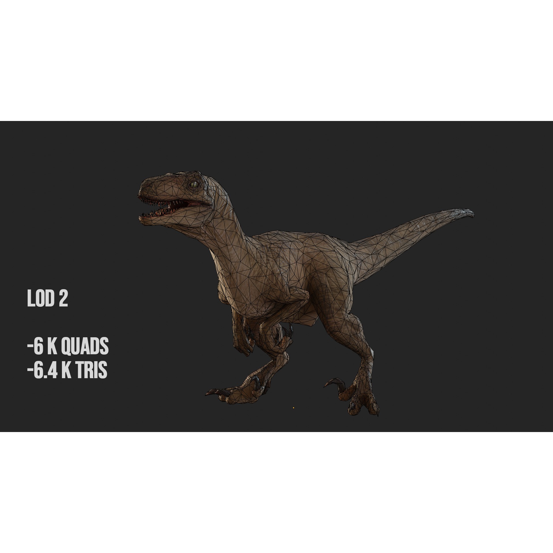 Jurassic Park Velociraptor - Low-Poly Game-Ready 3D Model - View 35