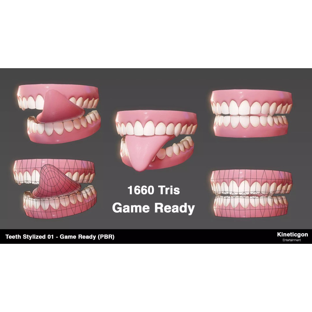Stylized Teeth 3D Model – Low Poly Game Ready PBR Asset, FBX - View 2