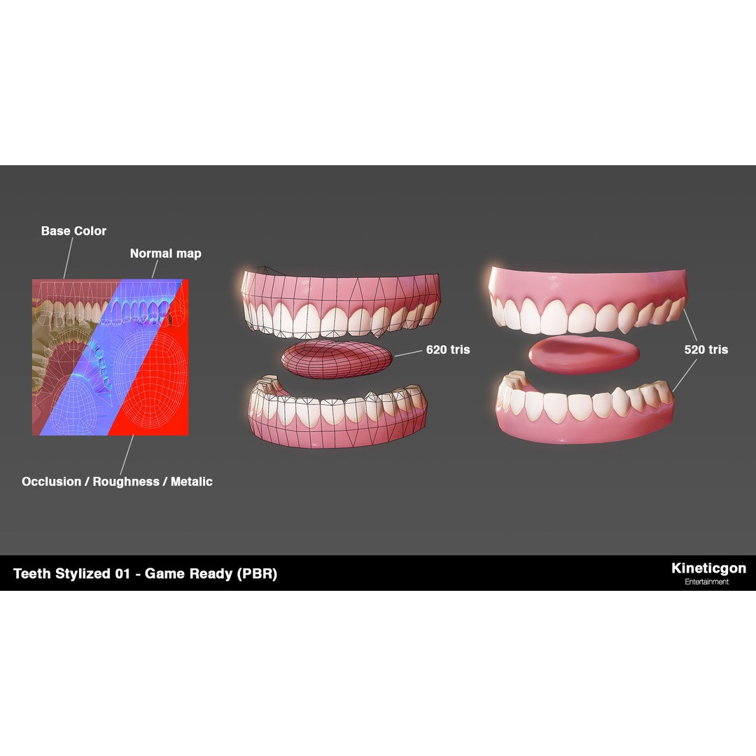 Stylized Teeth 3D Model – Low Poly Game Ready PBR Asset, FBX - View 3
