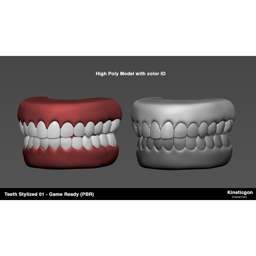 Stylized Teeth 3D Model – Low Poly Game Ready PBR Asset, FBX - View 4