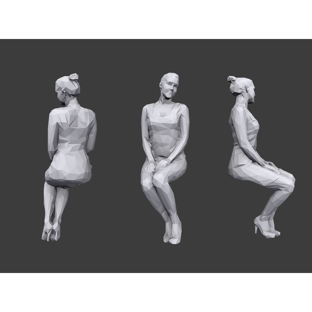 Sitting Characters 3D Model – Low Poly Stylized People Pack, FBX/OBJ