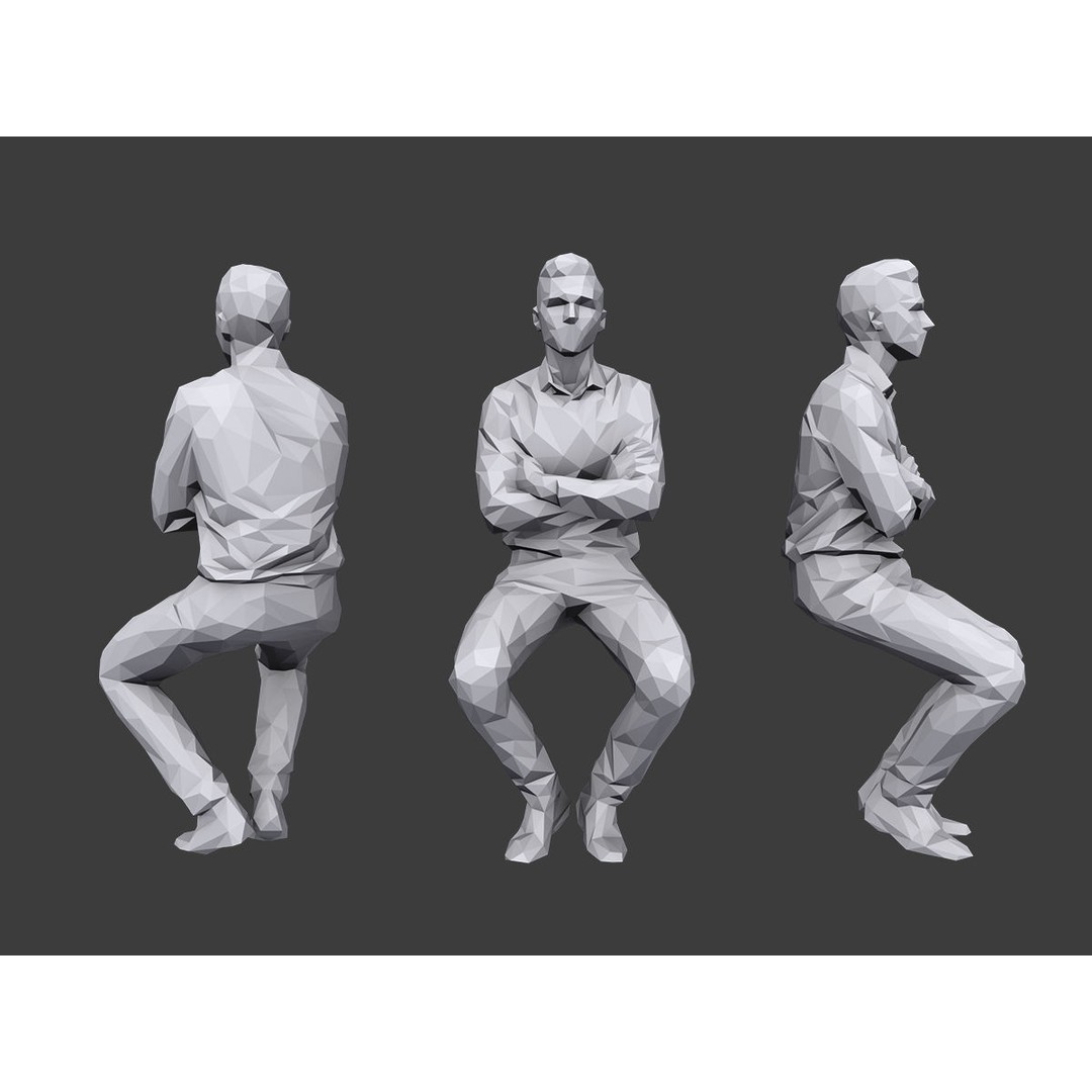 Sitting Characters 3D Model – Low Poly Stylized People Pack, FBX/OBJ - View 3