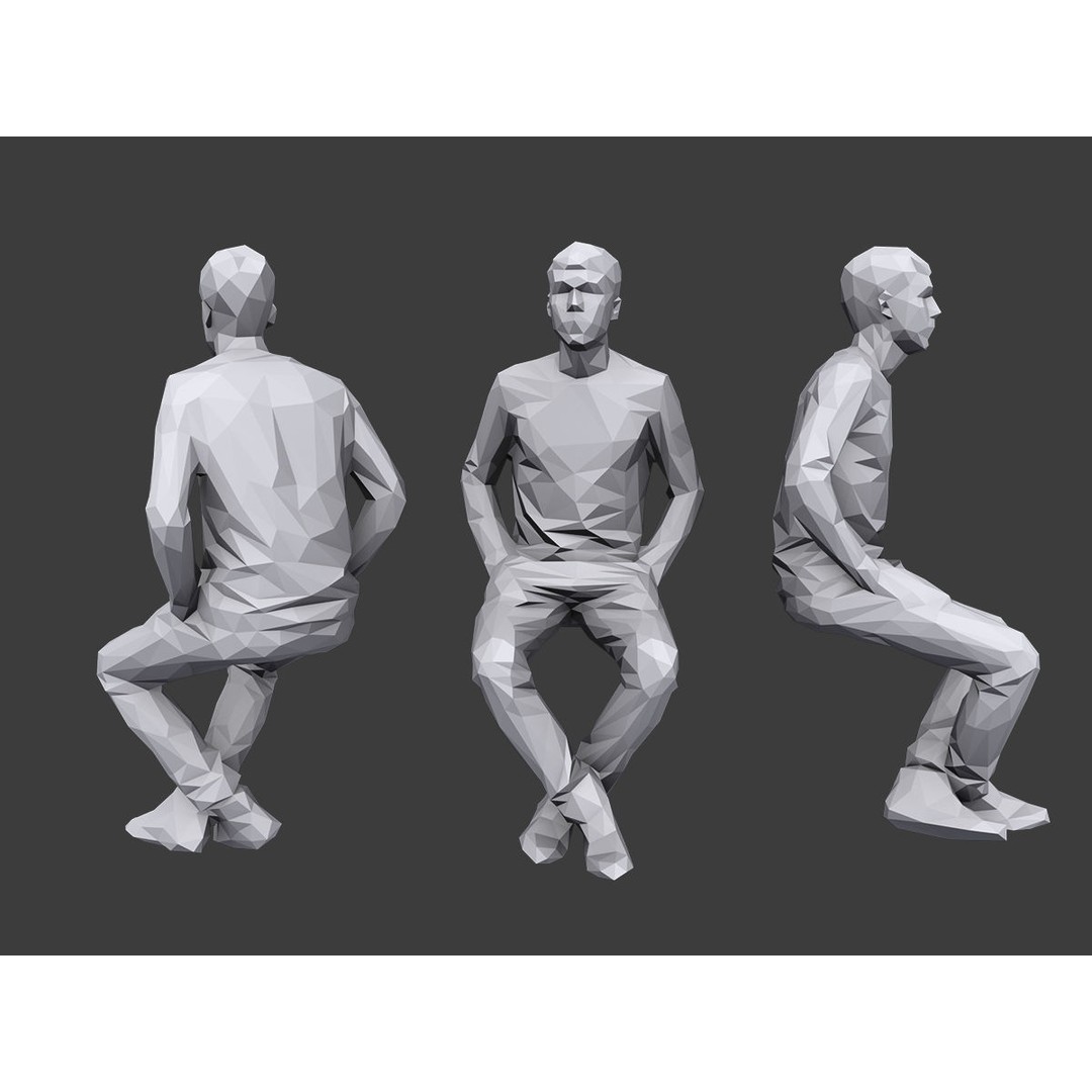Sitting Characters 3D Model – Low Poly Stylized People Pack, FBX/OBJ - View 4