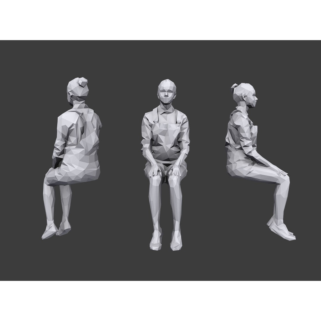 Sitting Characters 3D Model – Low Poly Stylized People Pack, FBX/OBJ - View 5