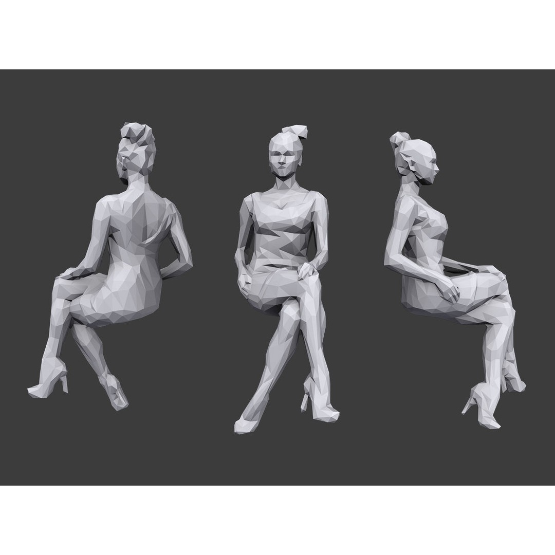 Sitting Characters 3D Model – Low Poly Stylized People Pack, FBX/OBJ - View 6
