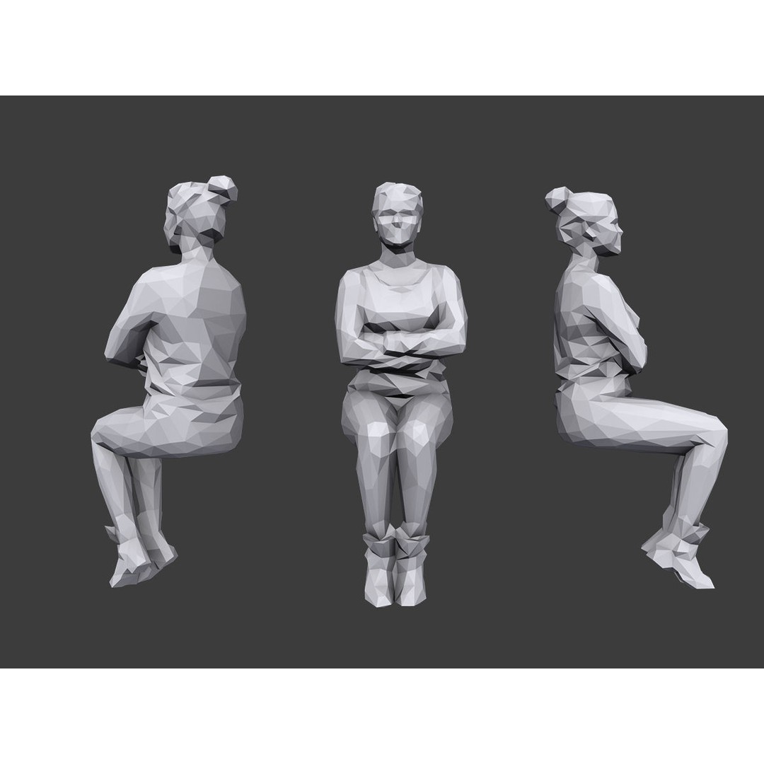 Sitting Characters 3D Model – Low Poly Stylized People Pack, FBX/OBJ - View 7