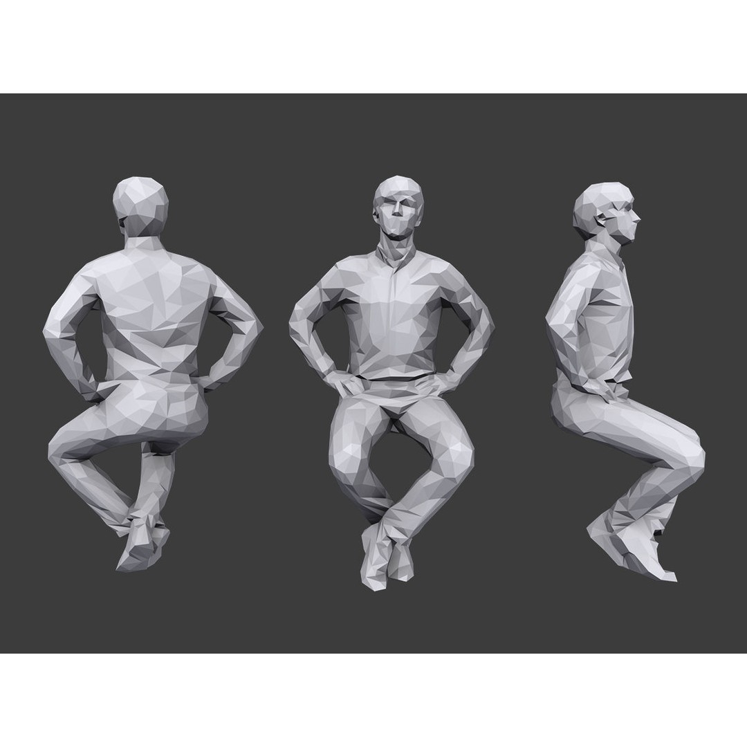 Sitting Characters 3D Model – Low Poly Stylized People Pack, FBX/OBJ - View 8