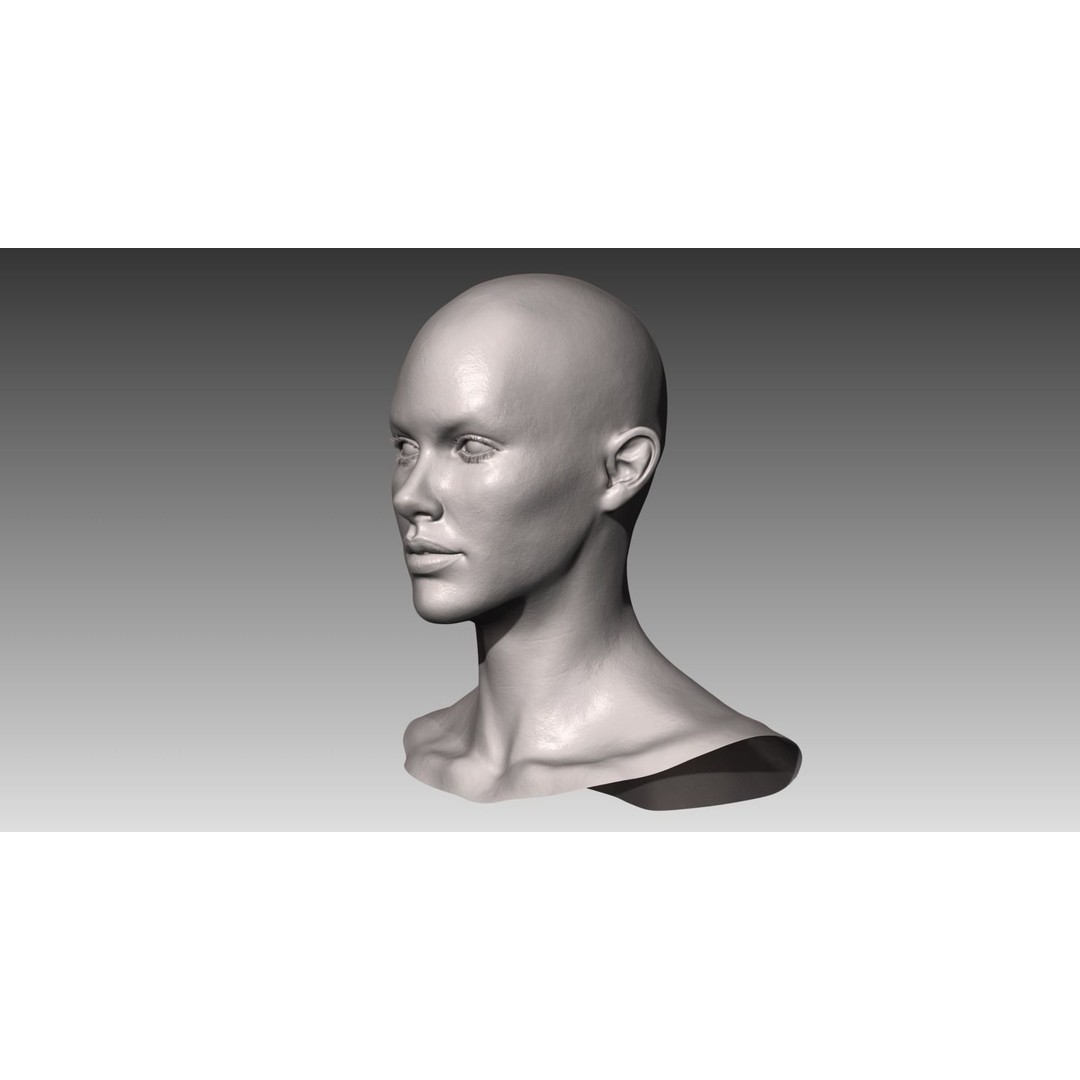 Realistic White Female Head 3D Model – High Poly Character Anatomy, OBJ - View 3