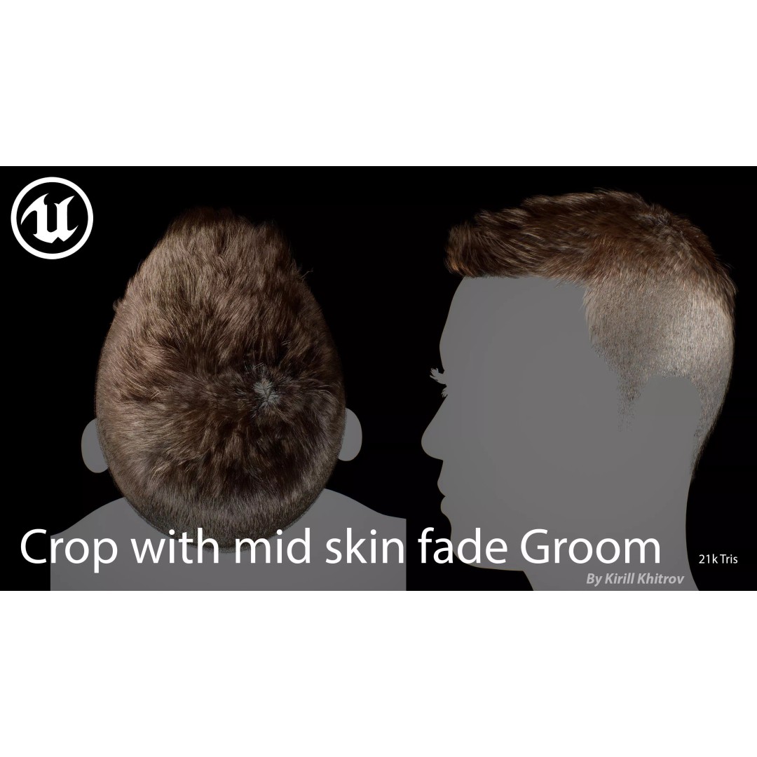 Realistic Hair 3D Model – Textured Crop with Mid Skin Fade, FBX - View 10