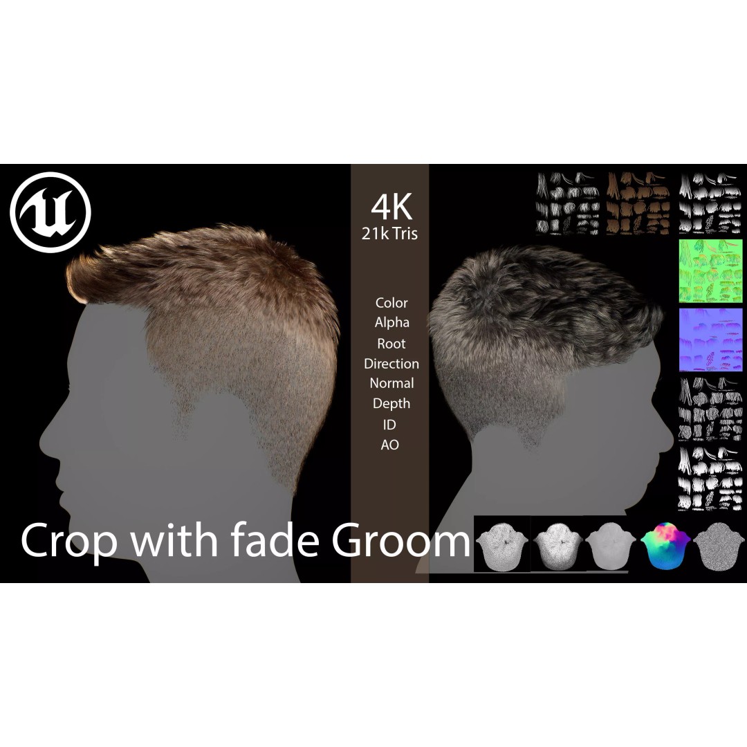 Realistic Hair 3D Model – Textured Crop with Mid Skin Fade, FBX - View 2