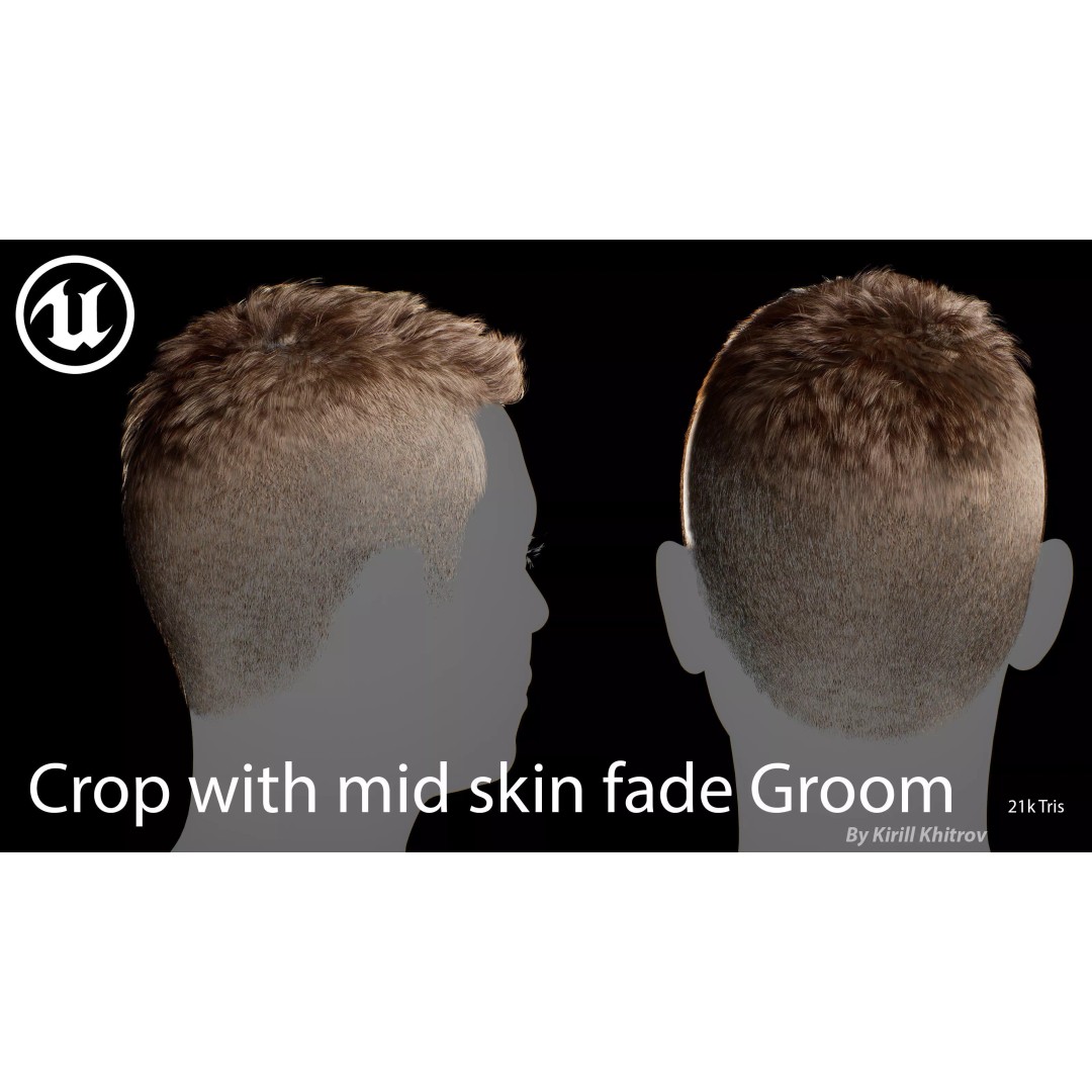 Realistic Hair 3D Model – Textured Crop with Mid Skin Fade, FBX - View 3