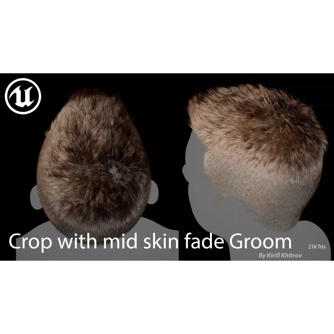 Realistic Hair 3D Model – Textured Crop with Mid Skin Fade, FBX - View 5