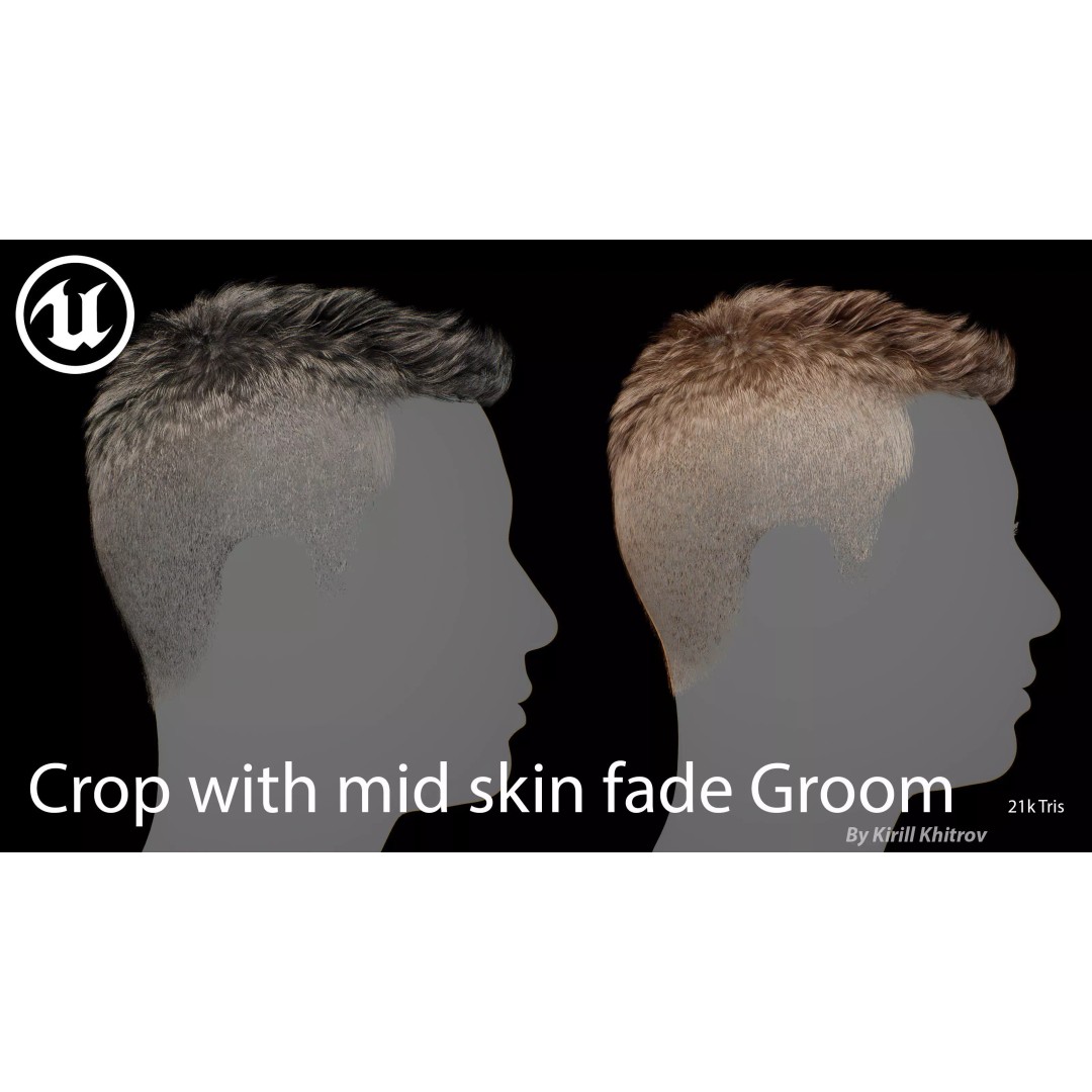 Realistic Hair 3D Model – Textured Crop with Mid Skin Fade, FBX - View 6