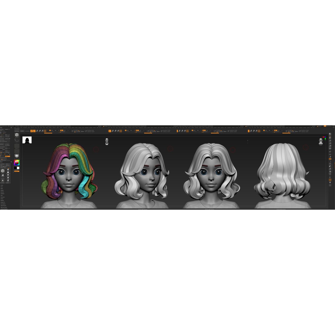 Stylized Hair 3D Model – Cartoon Low-Poly Package, FBX & OBJ - View 10