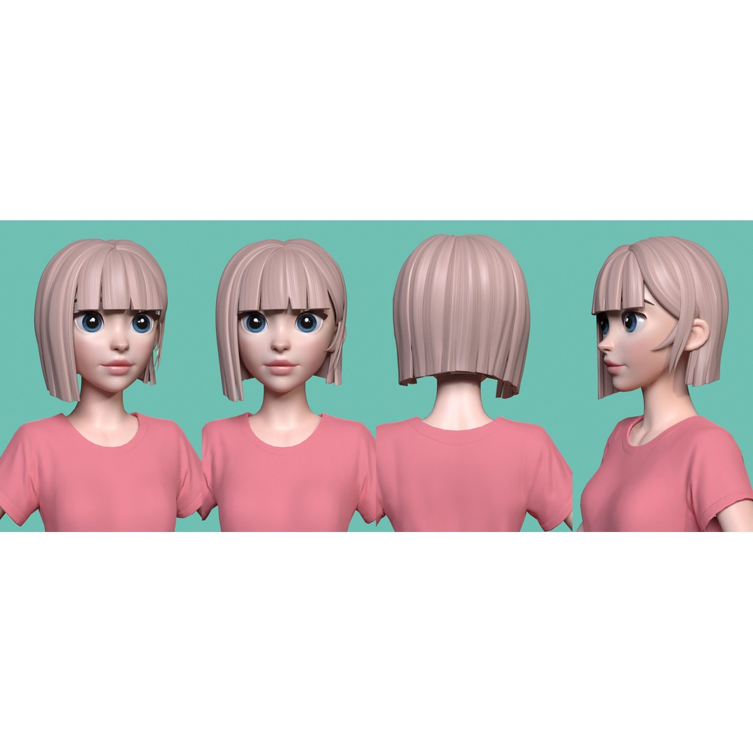 Stylized Hair 3D Model – Cartoon Low-Poly Package, FBX & OBJ - View 11