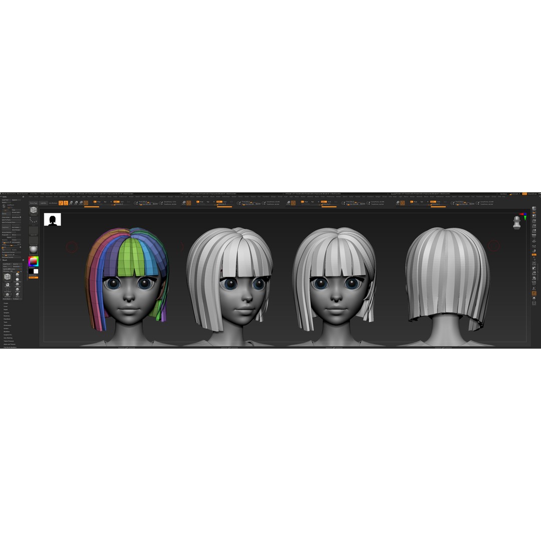 Stylized Hair 3D Model – Cartoon Low-Poly Package, FBX & OBJ - View 12