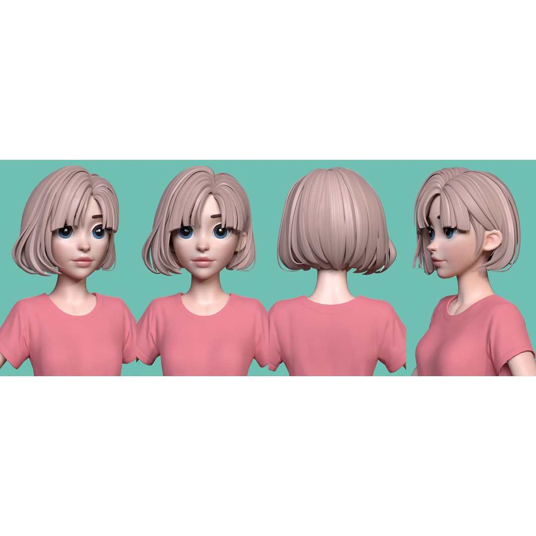 Stylized Hair 3D Model – Cartoon Low-Poly Package, FBX & OBJ - View 13