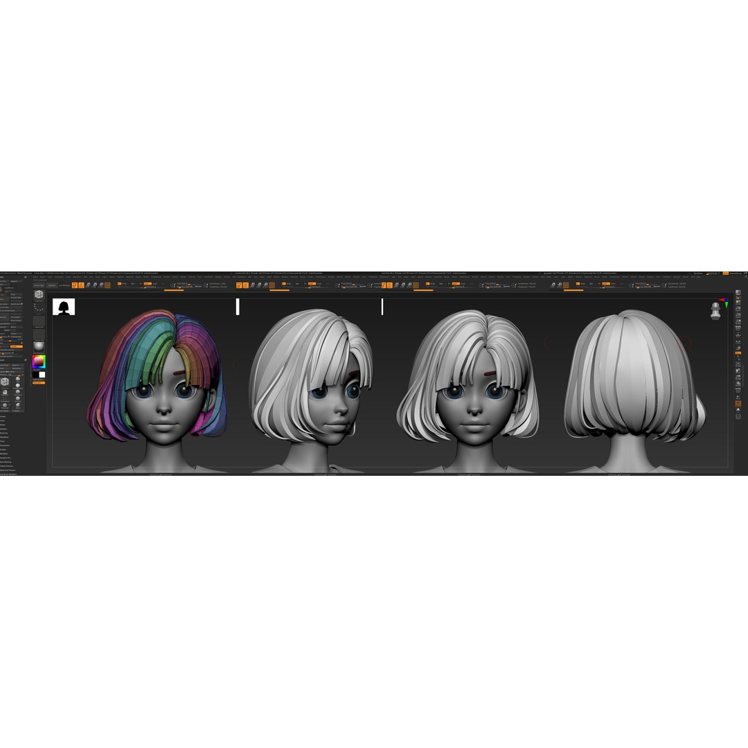 Stylized Hair 3D Model – Cartoon Low-Poly Package, FBX & OBJ - View 14