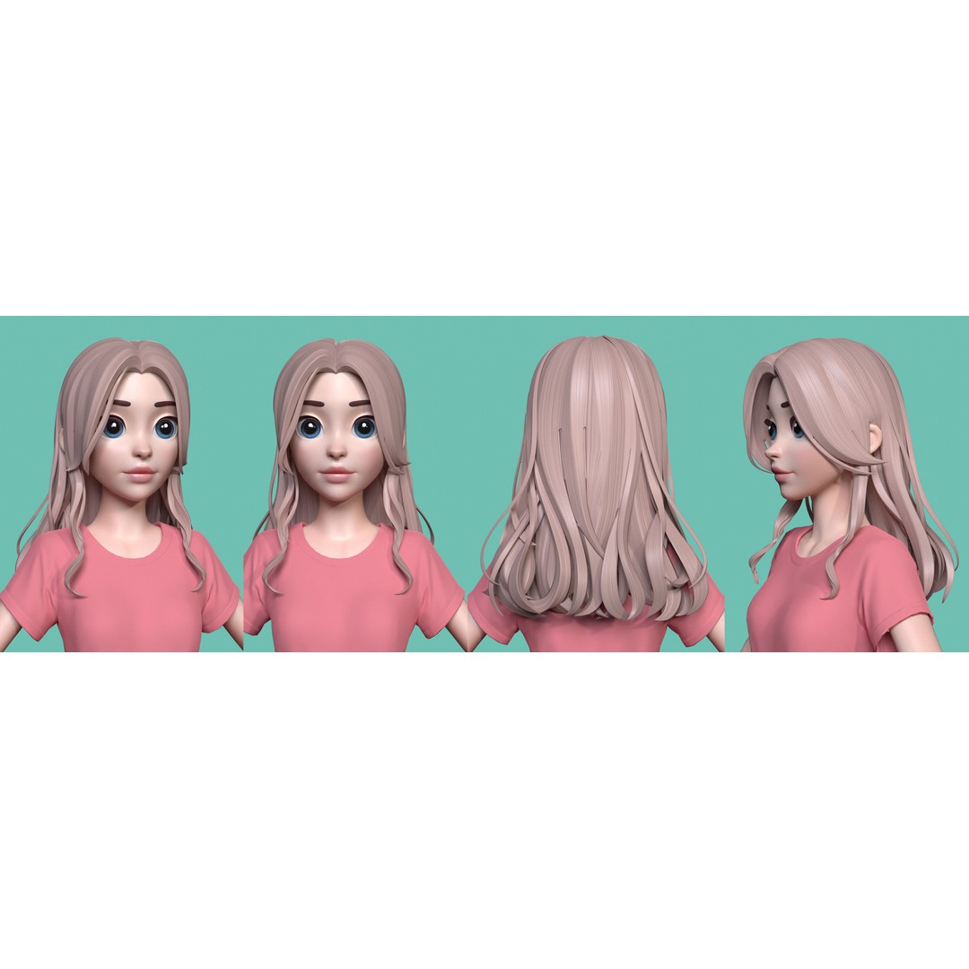 Stylized Hair 3D Model – Cartoon Low-Poly Package, FBX & OBJ - View 15