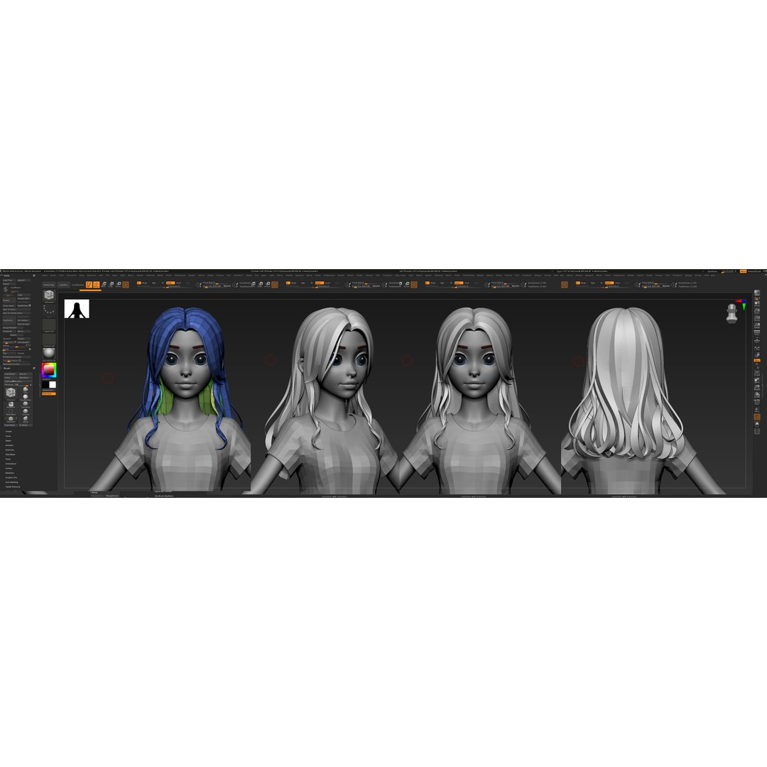 Stylized Hair 3D Model – Cartoon Low-Poly Package, FBX & OBJ - View 16