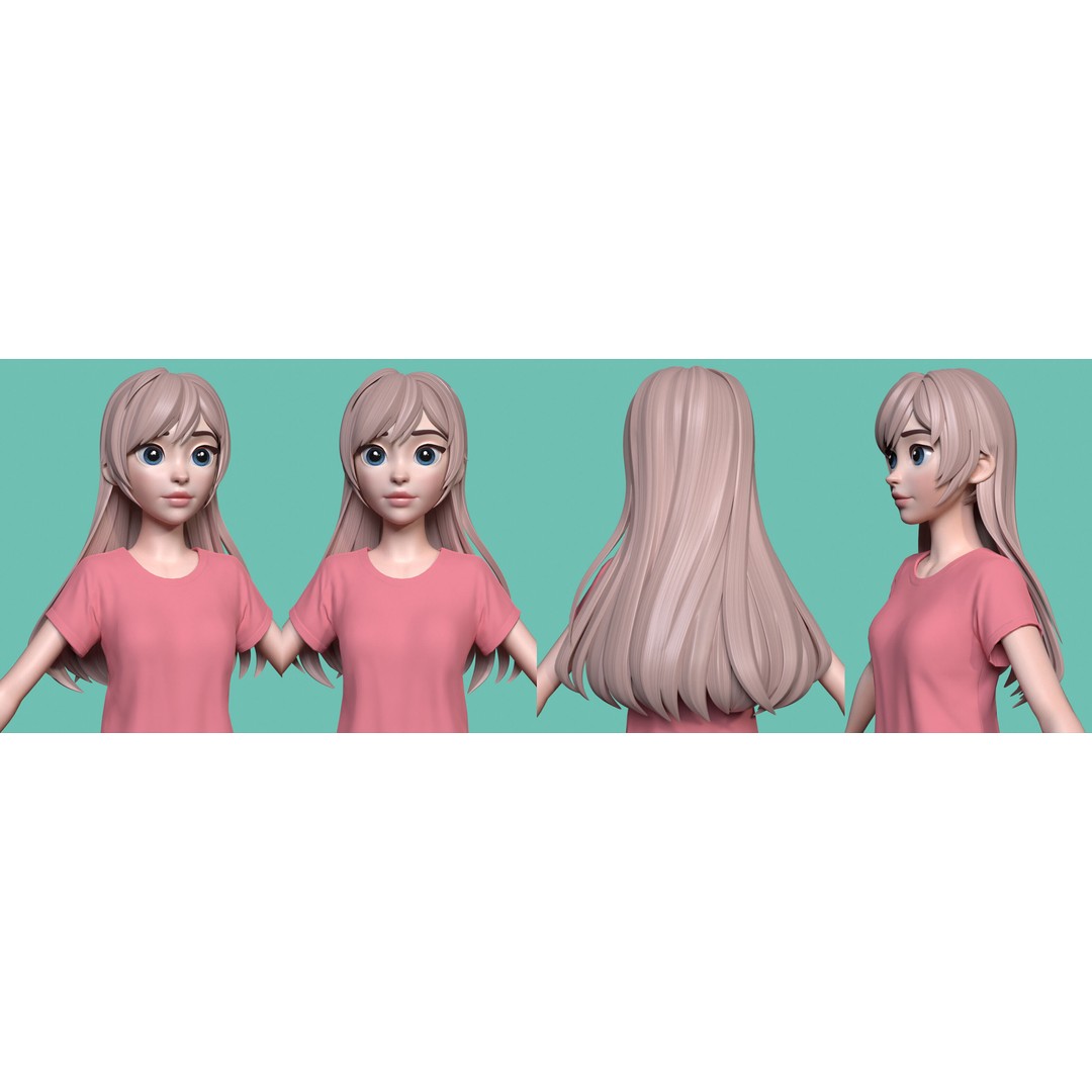 Stylized Hair 3D Model – Cartoon Low-Poly Package, FBX & OBJ - View 17