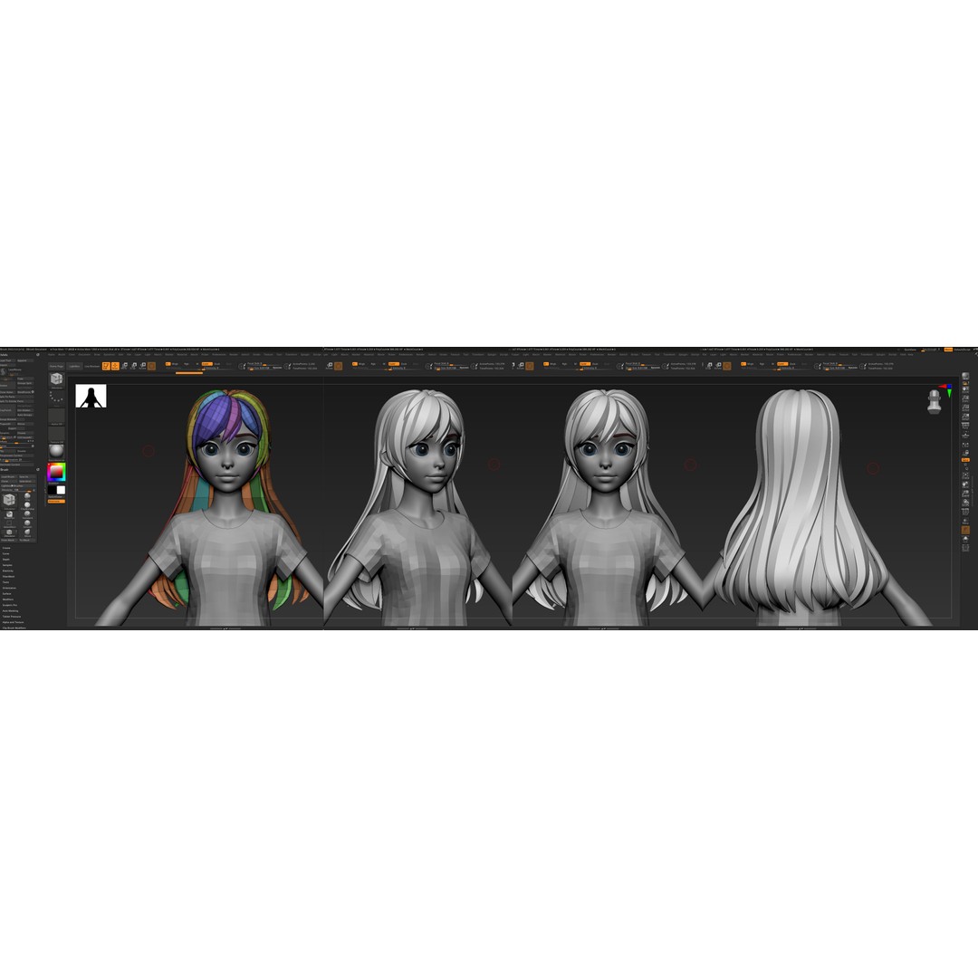 Stylized Hair 3D Model – Cartoon Low-Poly Package, FBX & OBJ - View 18