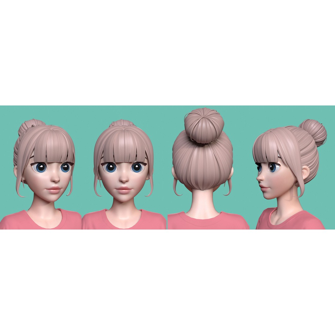 Stylized Hair 3D Model – Cartoon Low-Poly Package, FBX & OBJ - View 19