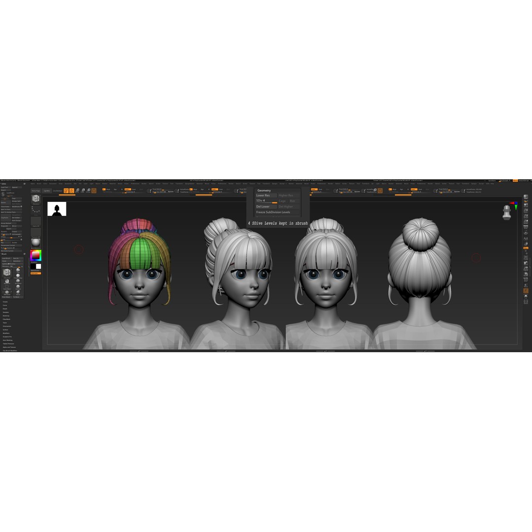 Stylized Hair 3D Model – Cartoon Low-Poly Package, FBX & OBJ - View 20