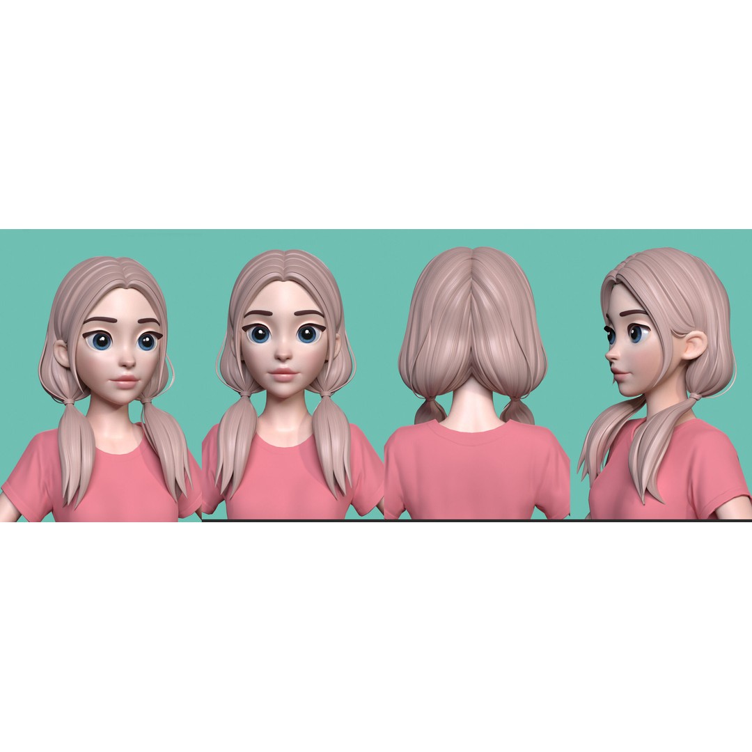 Stylized Hair 3D Model – Cartoon Low-Poly Package, FBX & OBJ - View 21