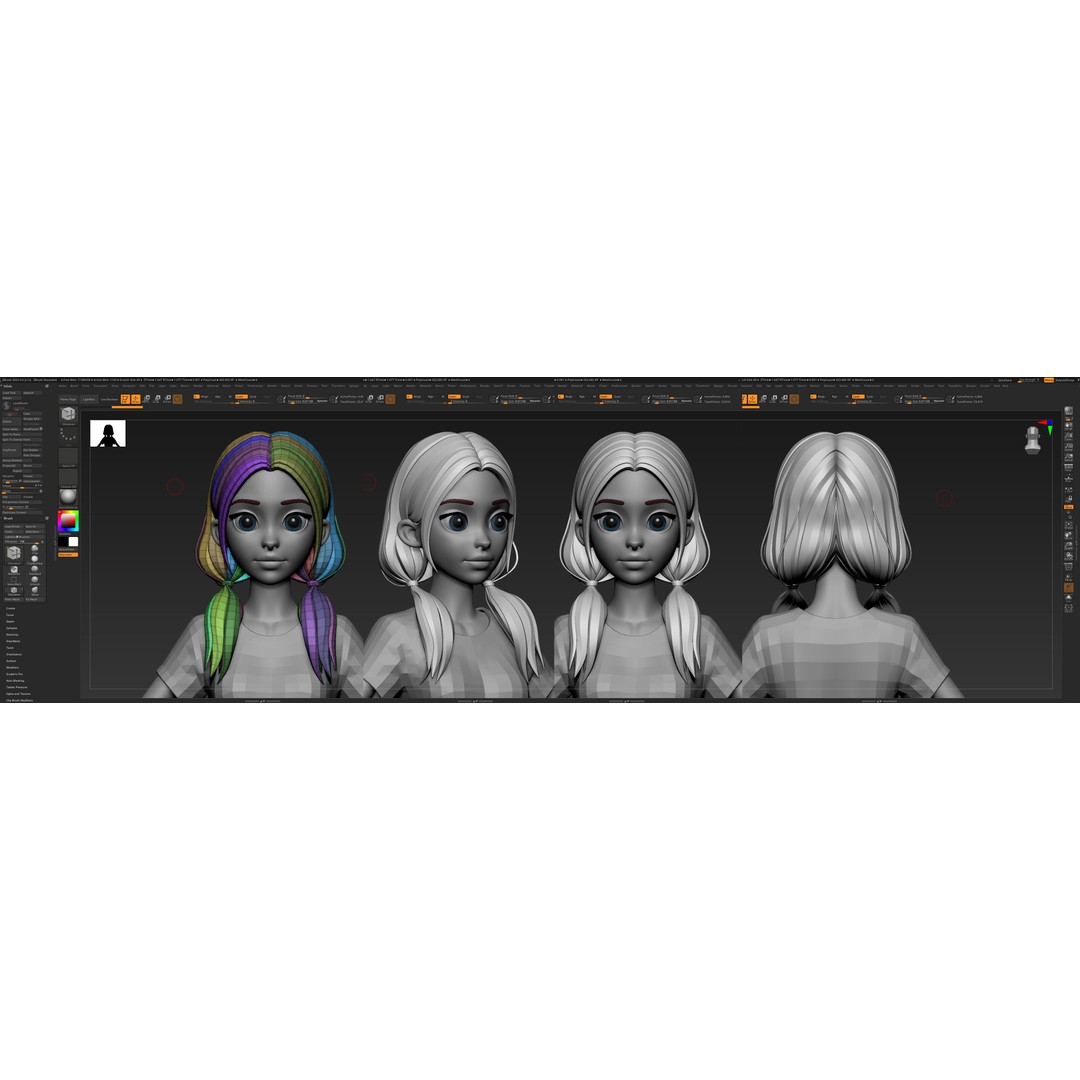Stylized Hair 3D Model – Cartoon Low-Poly Package, FBX & OBJ - View 22