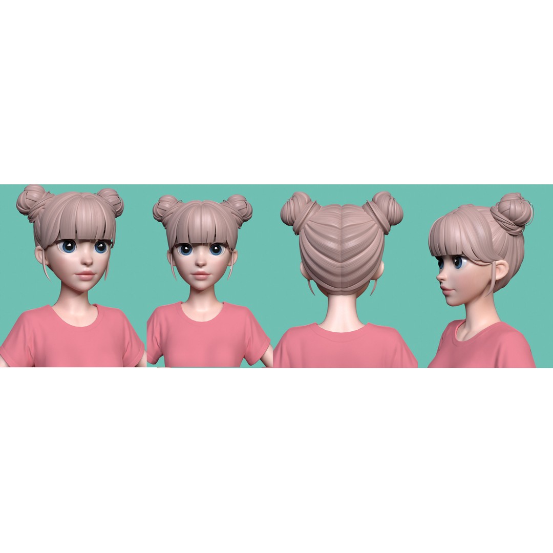 Stylized Hair 3D Model – Cartoon Low-Poly Package, FBX & OBJ - View 23
