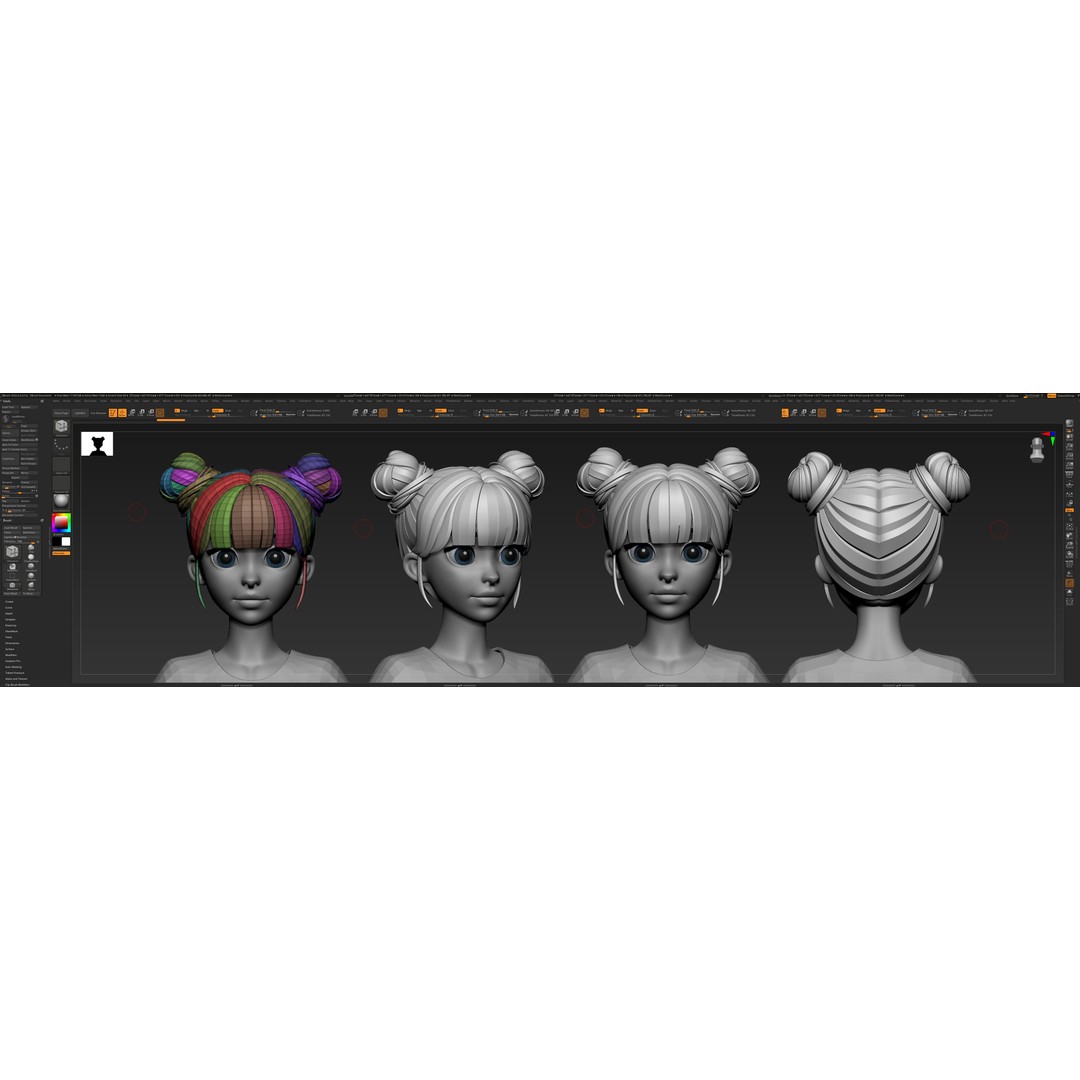 Stylized Hair 3D Model – Cartoon Low-Poly Package, FBX & OBJ - View 24