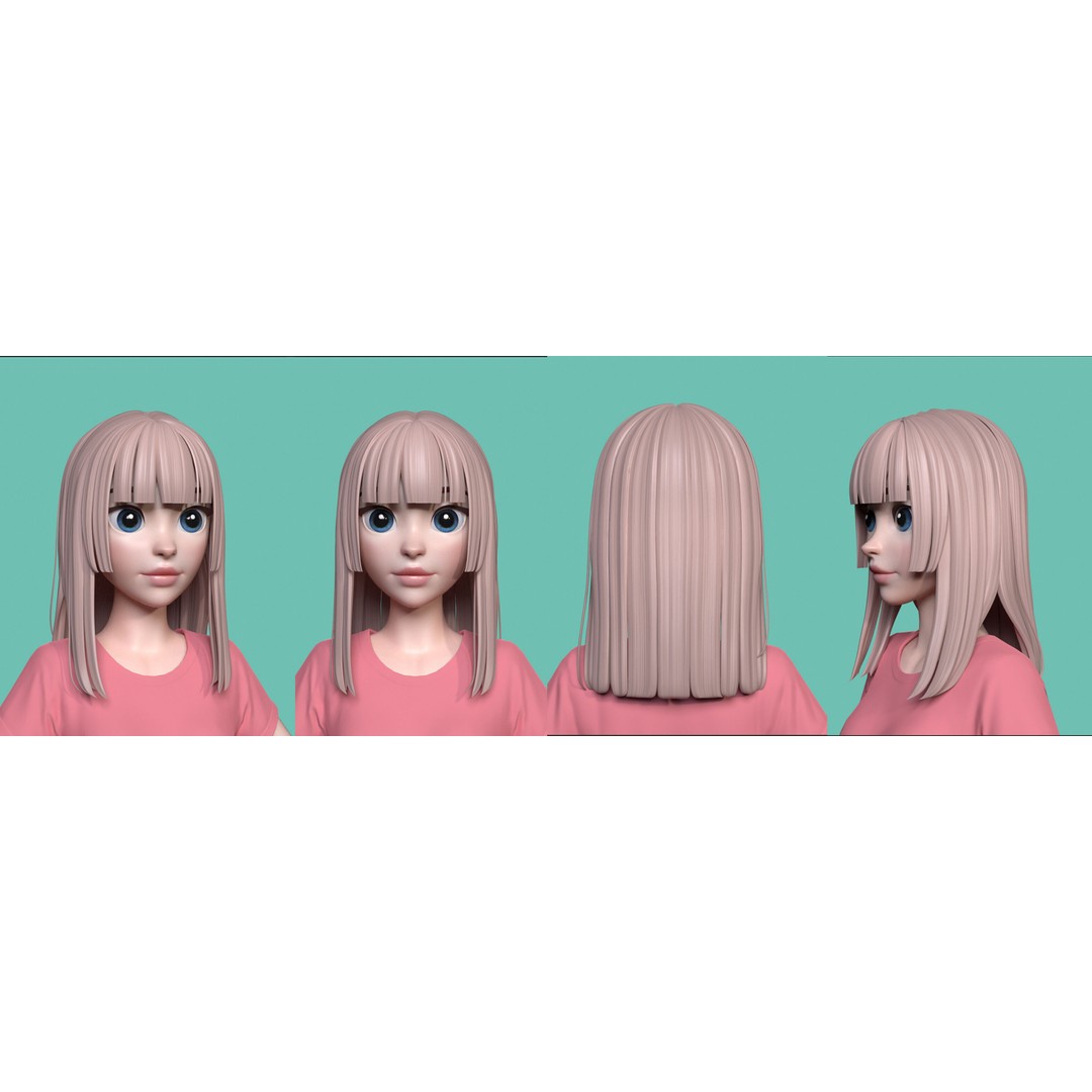 Stylized Hair 3D Model – Cartoon Low-Poly Package, FBX & OBJ - View 25