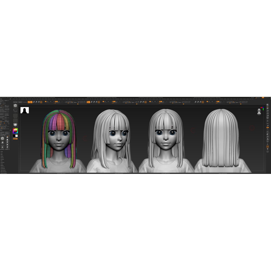 Stylized Hair 3D Model – Cartoon Low-Poly Package, FBX & OBJ - View 26