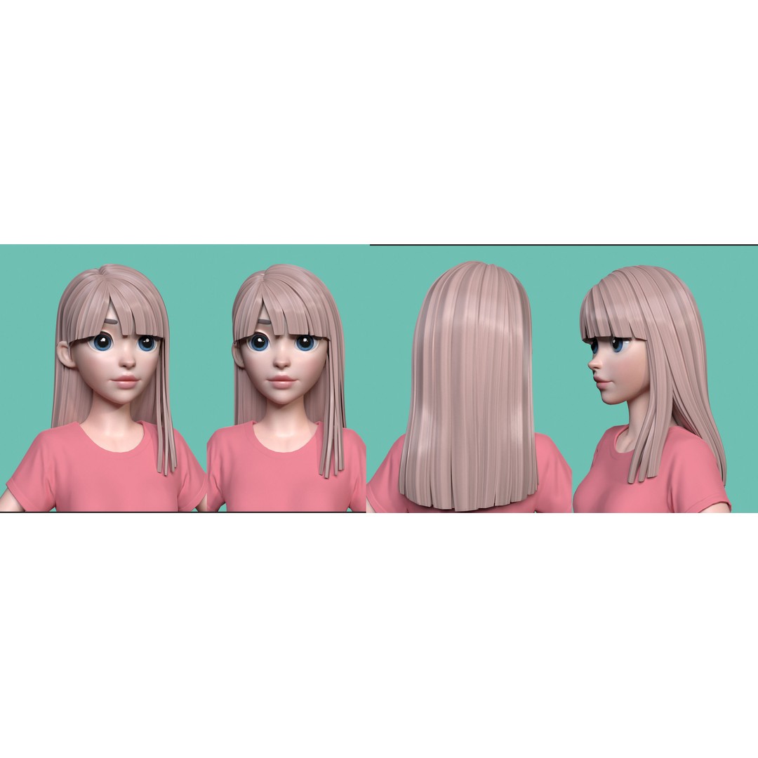 Stylized Hair 3D Model – Cartoon Low-Poly Package, FBX & OBJ - View 3