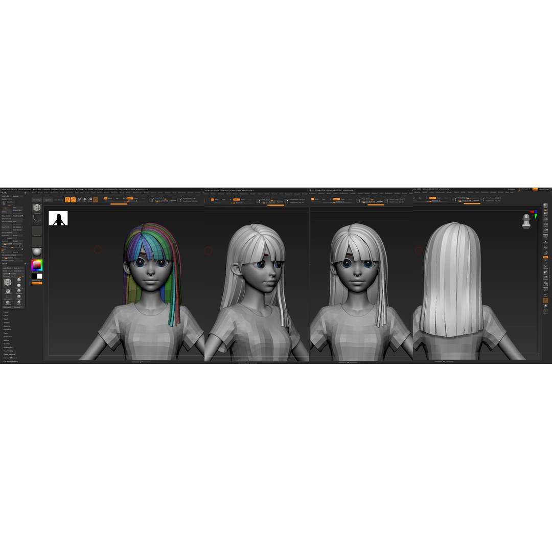 Stylized Hair 3D Model – Cartoon Low-Poly Package, FBX & OBJ - View 4