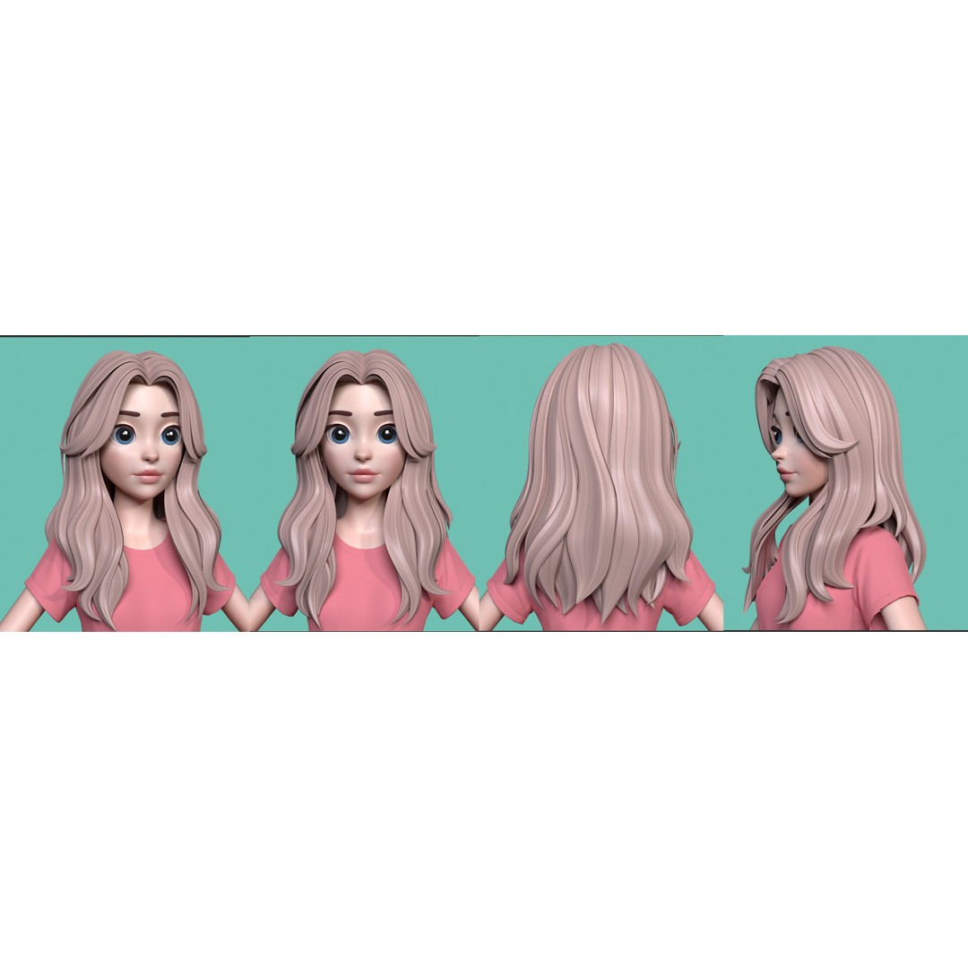 Stylized Hair 3D Model – Cartoon Low-Poly Package, FBX & OBJ - View 5